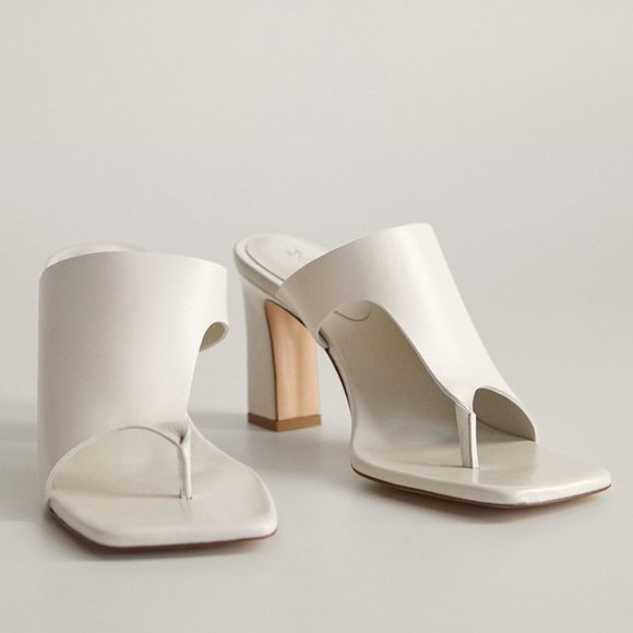 Mango Shoes - Mango Asymmetric Leather Sandals in White size 9